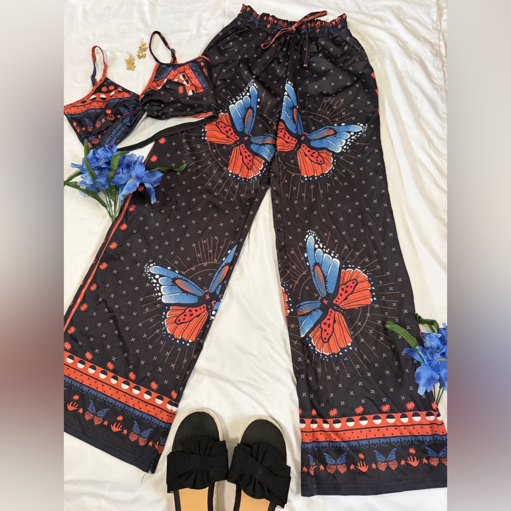 Butterfly Print Black and Orange Women's Set